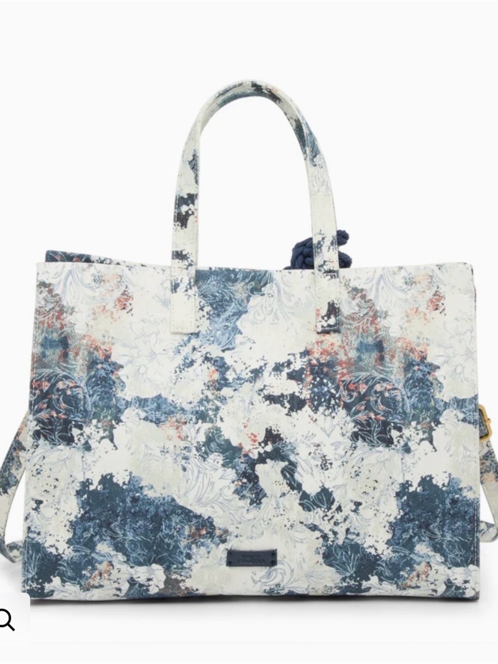 ✨💎NWT💎✨VINCE CAMUTO Canvas Denim Floral Print 2 way Tote Bag with Navy Tassel - Picture 7 of 9